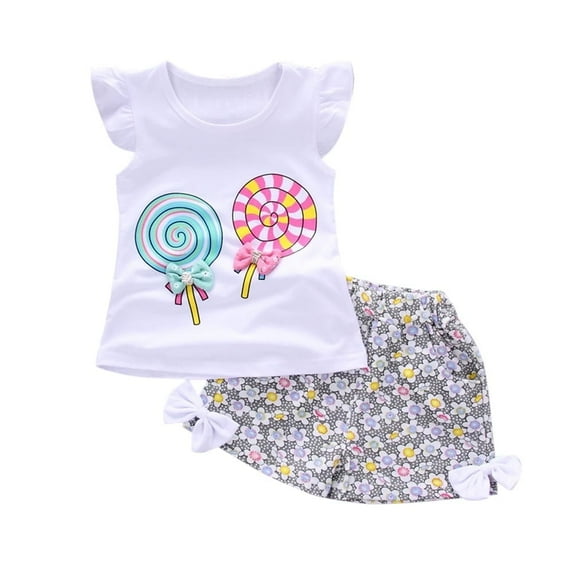Toddler Baby Girls Outfits Clothes Short Sleeve T-Shirt Vest Tops+Shorts Pants 2PCS Set Kids Summer Casual Set