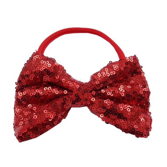 Toddler Baby Girls Paillette Headband Bowknot Elastic Hair Band For Kids Accessories, Red