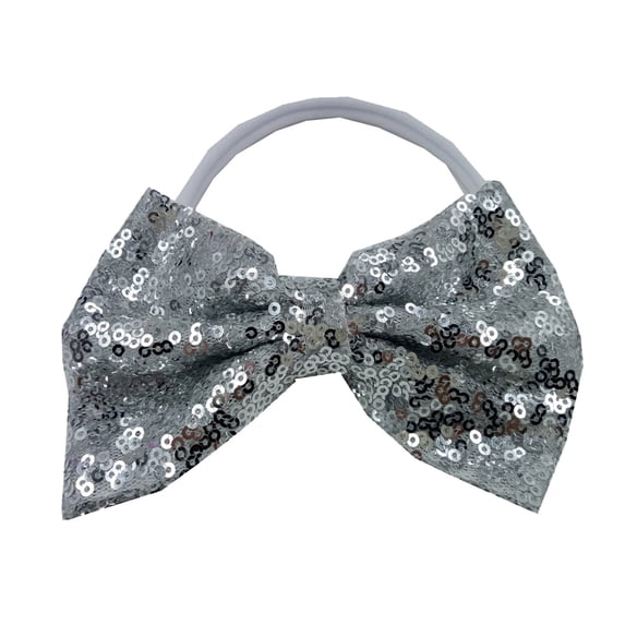 Toddler Baby Girls Paillette Headband Bowknot Elastic Hair Band For Kids Accessories, White