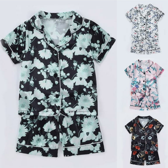 Toddler Baby Girls Pajamas Sets Cartoon Print Short Sleeve Sleepwear Pj Sets 3-4 Years