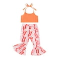 thumbnail image 1 of Toddler Baby Girls Pants Set, Lacing Halterneck Vest with Flower Print Flare Pants Outfit, 1 of 8