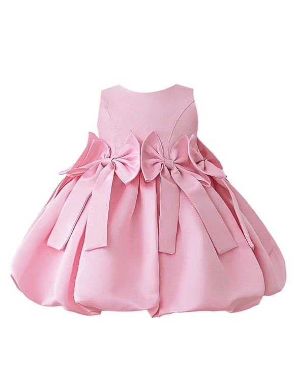 Toddler Baby Girls Party Dresses Bow Sleeveless Crew Neck Cute Ball Gown Dress