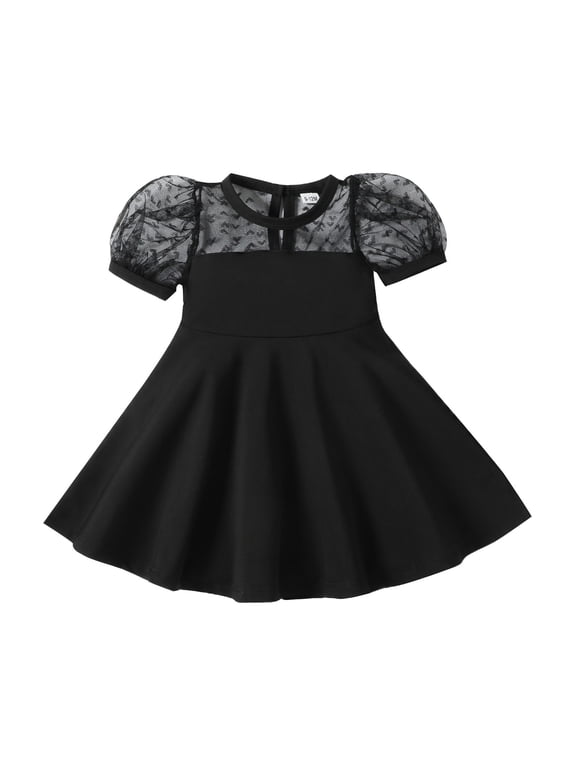 Toddler Baby Girls Party Dresses Solid Color Short Sleeve Crew Neck Cute A-Line Skater Dress for Birthday 9-12 Months