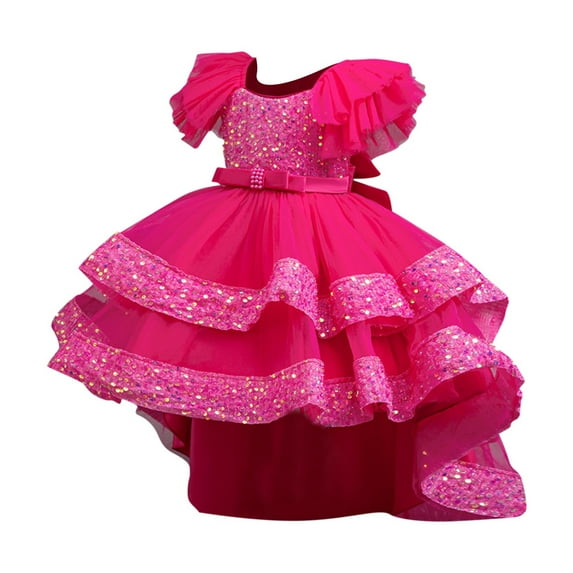 Toddler Baby Girls Party Shinny Tulle Mesh Ruffles Sequin Princess Dress Tutu Puffy Pageant Gown 1-10Years