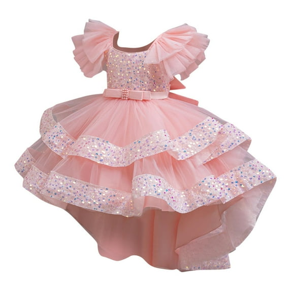 Toddler Baby Girls Party Shinny Tulle Mesh Ruffles Sequin Princess Dress Tutu Puffy Pageant Gown 1-10Years