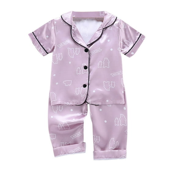 Toddler Baby Girls Pjs Boy Short Sleeve Cartoon Tops+Pants Sleepwear Outfits Pajamas for Girls Size 12-18 Months