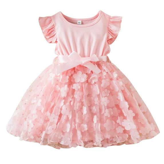 Toddler Baby Girls Princess Dress Sleeveless Flying Sleeve Mesh Bow Puffy Skirt Kid Tulle Dresses
