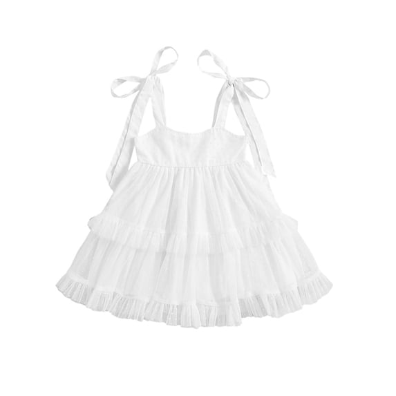 Toddler Baby Girls Princess Dress Sleeveless Tie Strap Swiss Dots Ruffle Tulle Dress