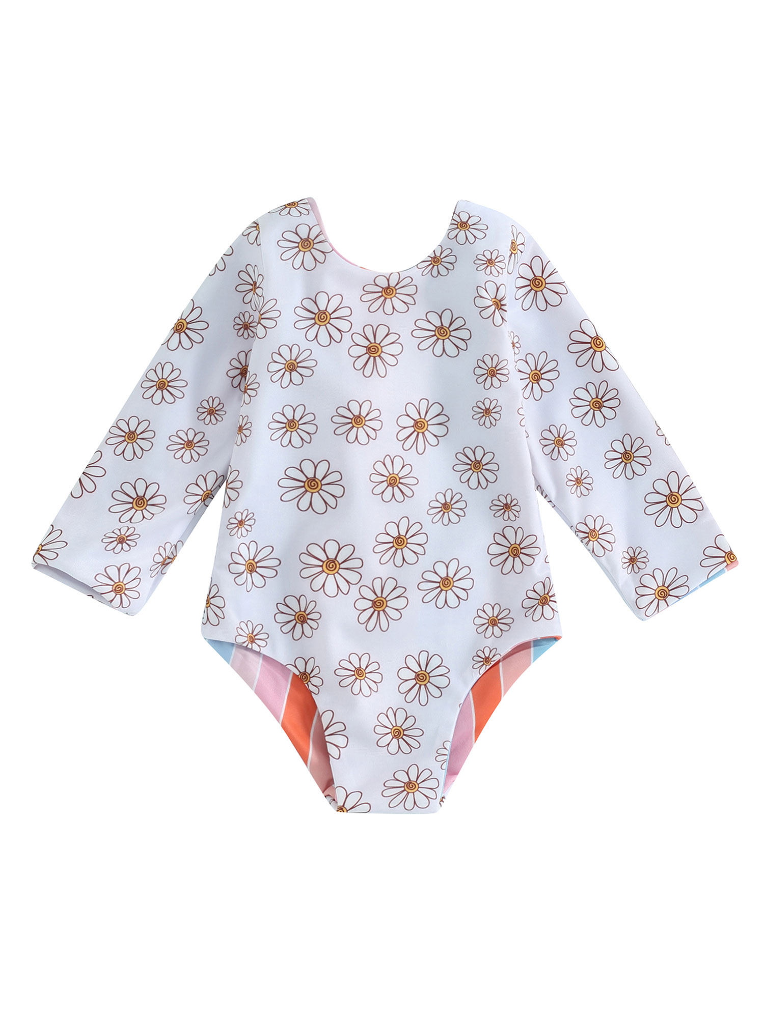 Toddler Baby Girls Rash Guard Swimsuit Rompers Floral Print Long Sleeve ...