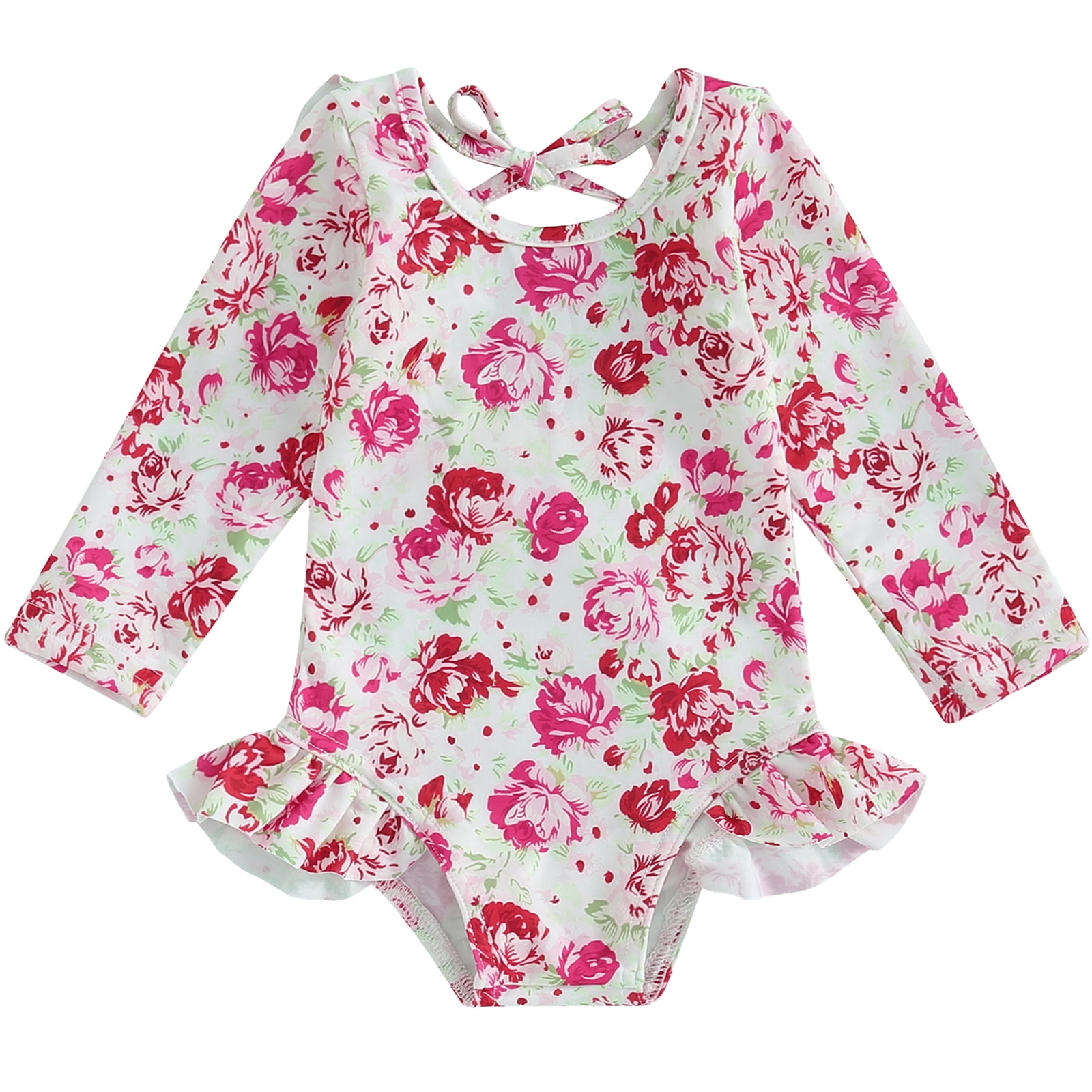 Toddler Baby Girls Rash Guard Swimsuit Rompers Long Sleeve Floral ...