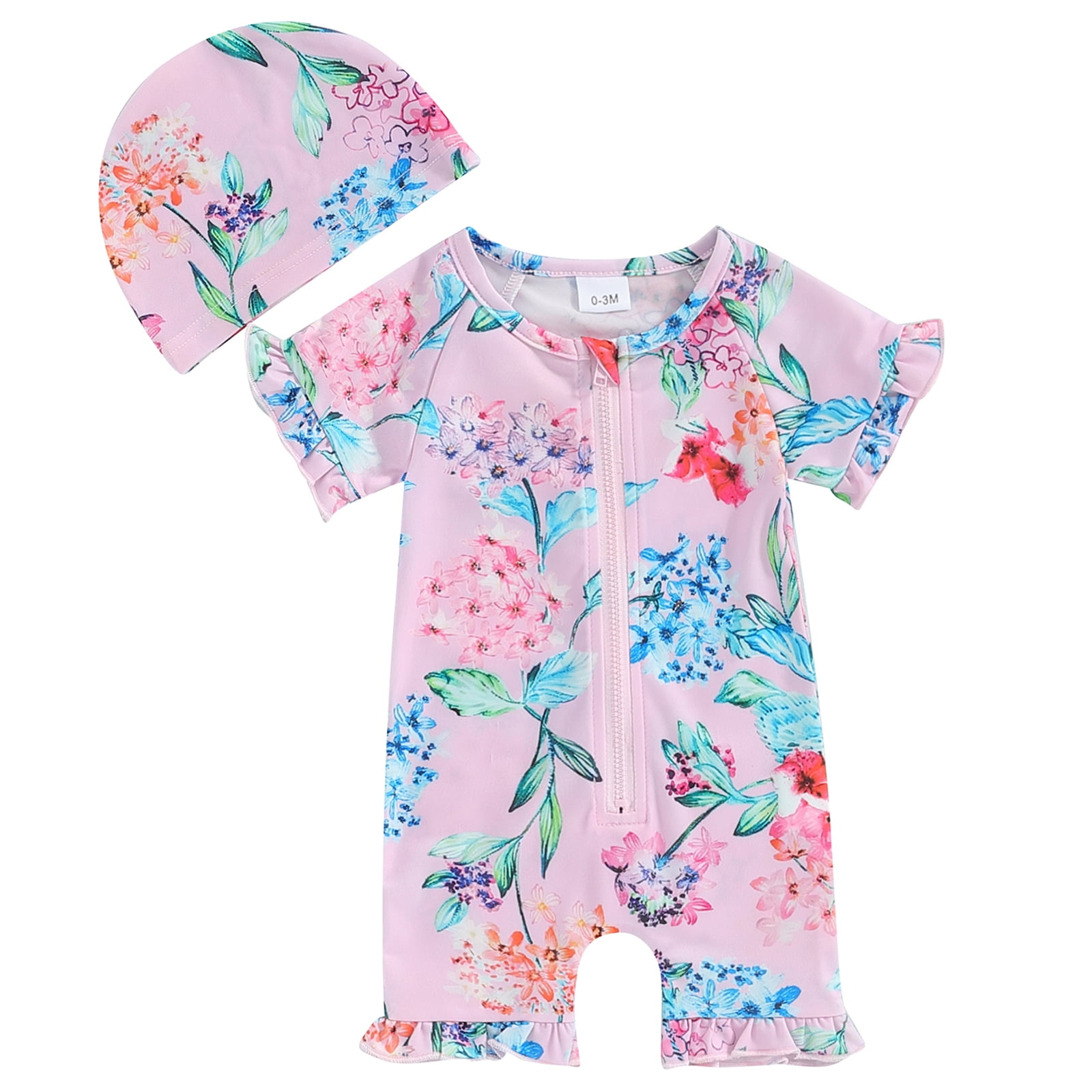 Baby Girls Long Sleeve Rash Guard Swimsuit 3-24M | UPF 50+ Sun Protection With Zipper For Easy Diaper Changes