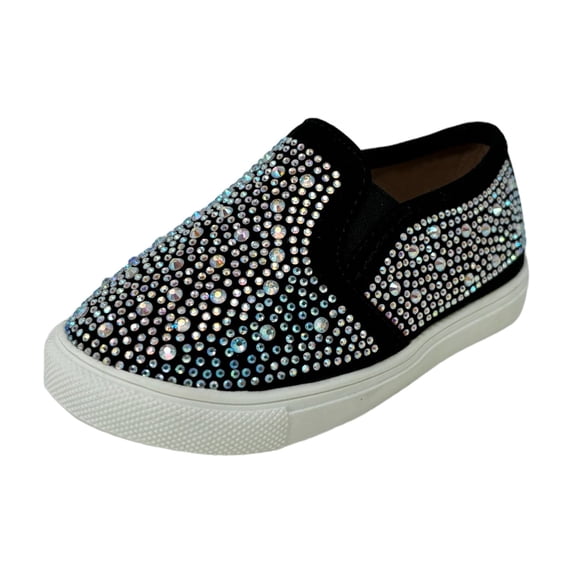 Toddler/Baby Girls Rhinestone Flat Slip On Sneakers Black, 4 Toddler