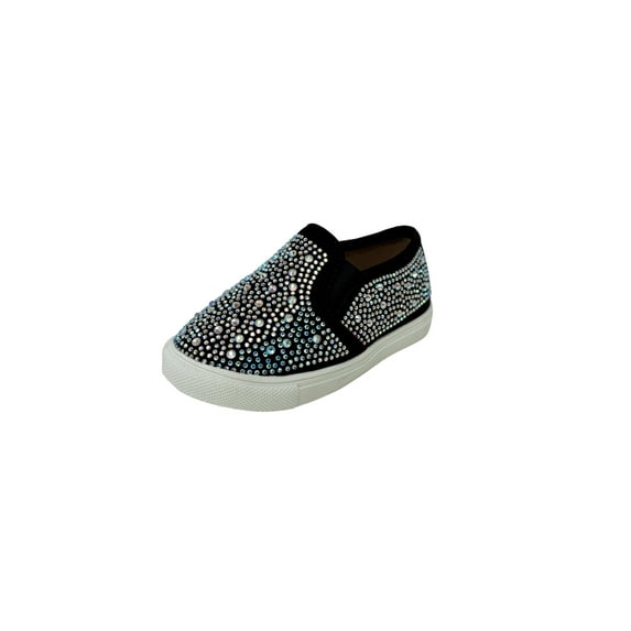 Toddler/Baby Girls Rhinestone Flat Slip On Sneakers Black, 7 Toddler
