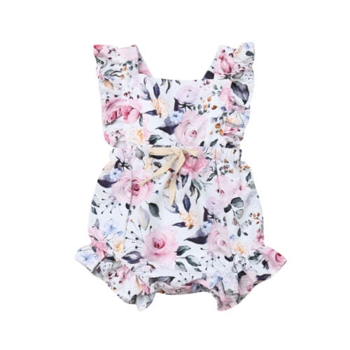 Toddler Baby Girls Romper Flower One-Piece Ruffle Floral Bodysuits Jumpsuit Kid Summer Clothes