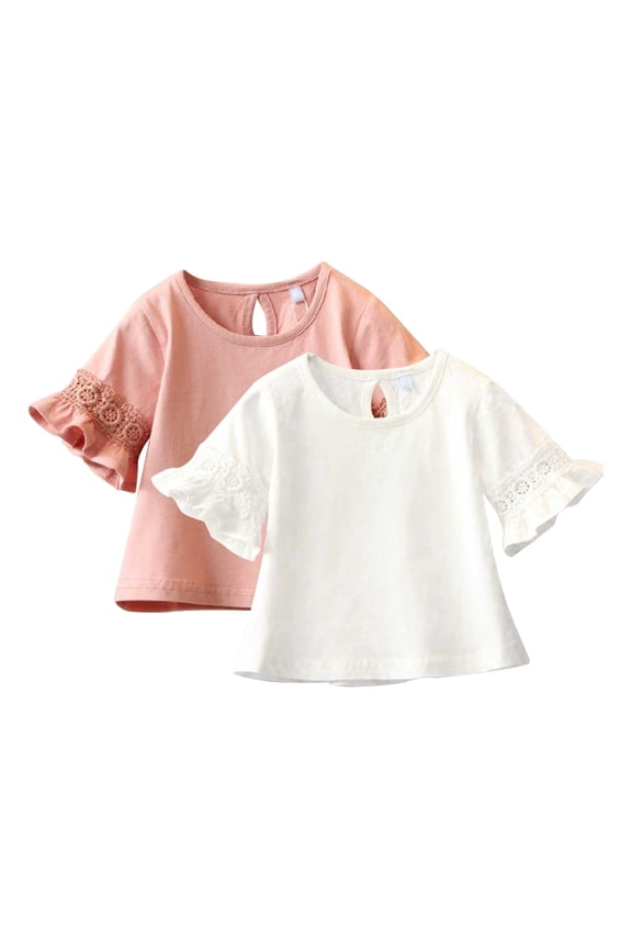 Toddler Baby Girls Ruffle T-Shirts Kids Bell Sleeve Blouse Girl Solid Color Tee Tops