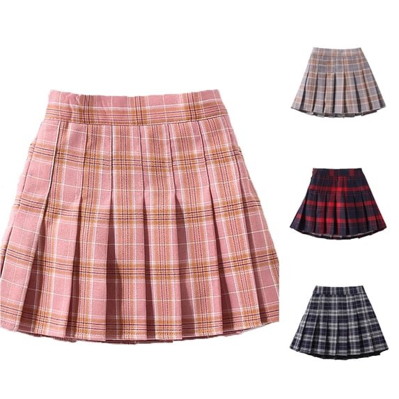 Toddler Baby Girls School Pleated Skirts Plaid Print A-Line Mini Skirt for Uniform 1-2 Years