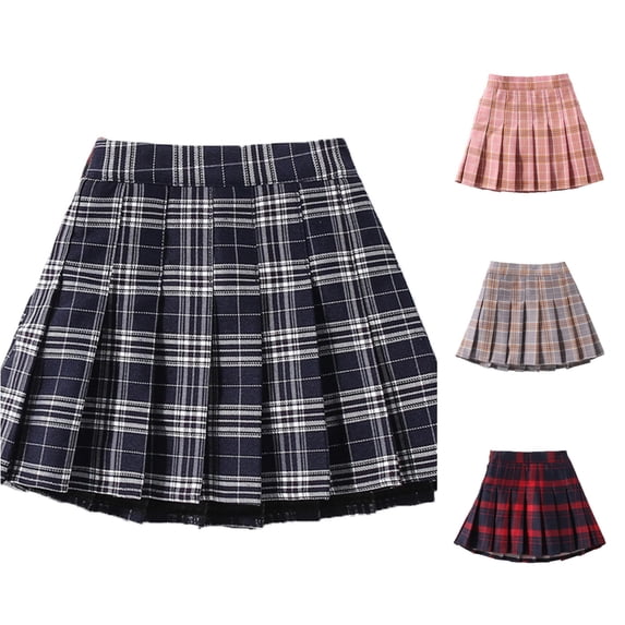Toddler Baby Girls School Pleated Skirts Plaid Print A-Line Mini Skirt for Uniform 6-12 Months