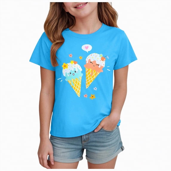 Toddler Baby Girls Short Sleeve T-Shirts Crew Neck Summer 24 Months 2t 3t 4t 5t 6t 7t Soft Cotton Casual Basic Daily Wear Tops Gibobby,9-10 Years,Sky Blue