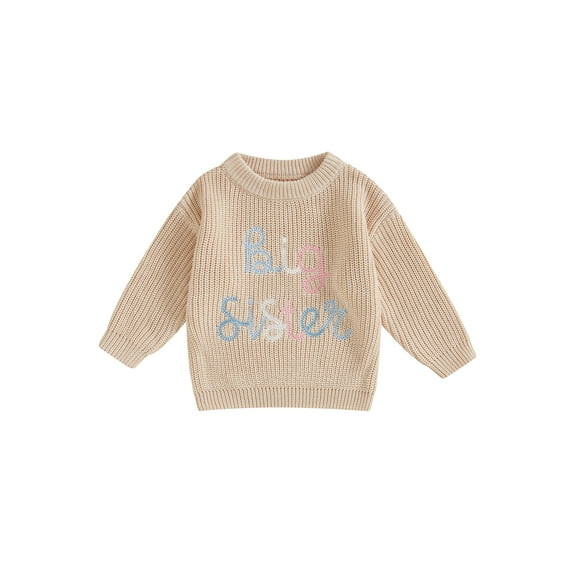 Toddler Baby Girls Sister Matching Knit Sweater Letter Embroidery Warm Long Sleeve Pullover Knitwear Fall Winter lothes