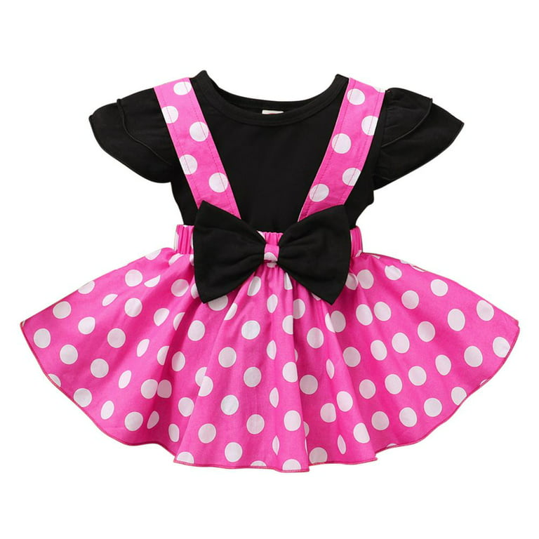 Toddler Baby Girls Skirts Set Ruffle Top +Polka Dot Overall Dress Bow Polka  Dot Skirt 2Pcs Set 1-5Y