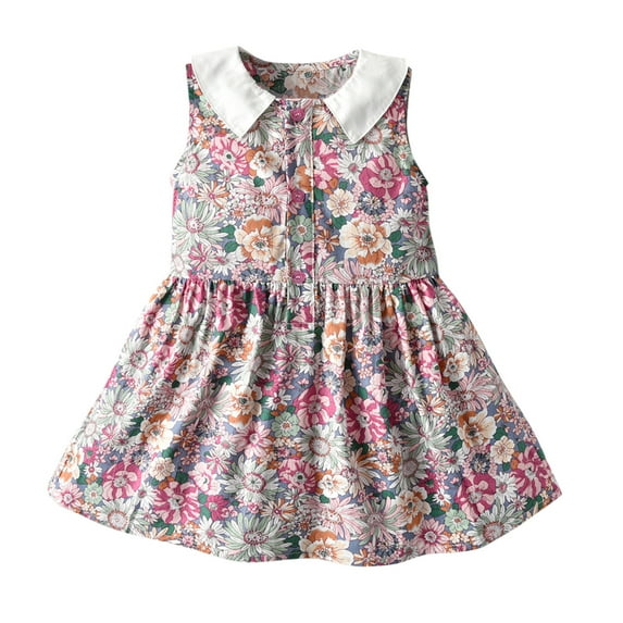 Toddler Baby Girls Sleeveless Floral Printed Princess Dress Clothes