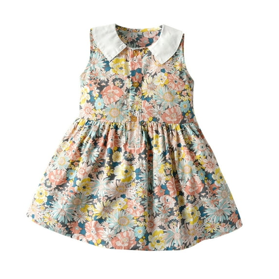 Toddler Baby Girls Sleeveless Floral Printed Princess Dress Clothes