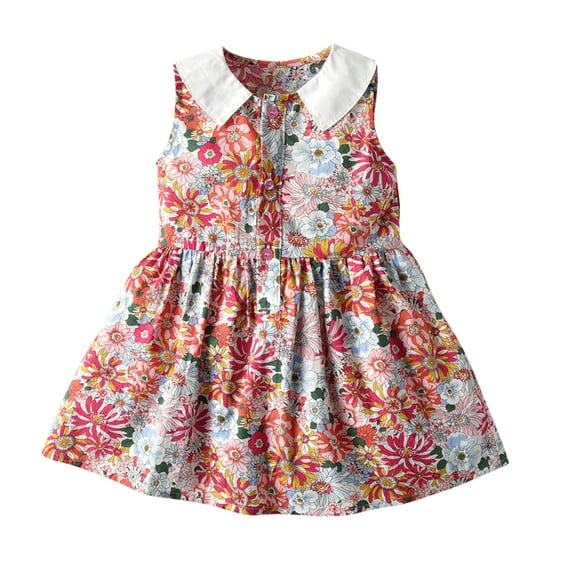 Toddler Baby Girls Sleeveless Floral Printed Princess Dress Clothes