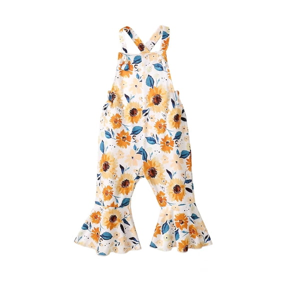 Toddler Baby Girls Sleeveless Romper Floral Print Summer Overalls Jumpsuit Flared Pants