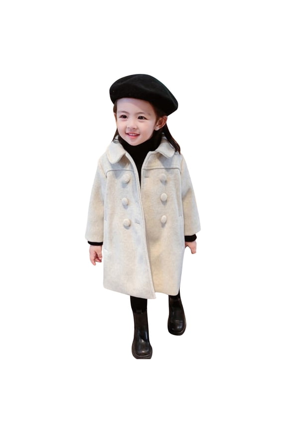 Girls' Dress Coat Double Breasted Peacoat Toddler Girls Trench Coat Wool Blend Long Winter Coat Kids Faux Fu𝐫 Jacket