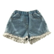 Toddler Baby Girls Solid Color Lace Spring Summer Jeans Shorts Denim Shorts Casual Shorts Daily Wearing Child Clothing Streetwear Kids Dailywear Outwear