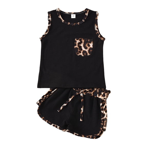 Toddler Baby Girls Spring And Fall Leopard Print Vest Shorts Outfits Sports Clothes Cotton Pullover Set