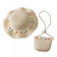 thumbnail image 1 of Toddler Baby Girls Straw Hat Wide Brim Sun Hat with Shoulder Bag Set Cute Pompom Beach Hat, 1 of 3
