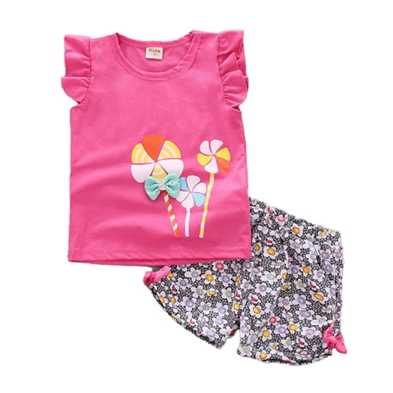 Toddler Baby Girls Summer 2 Piece Outfits Short Sets Casual Print Short Sleeve Tops and Pant Summer Short Set