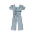 thumbnail image 1 of Toddler Baby Girls Summer Casual Long Jumpsuit Solid Color Short Sleeve Belted Jumpsuit, 1 of 7