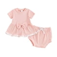 thumbnail image 1 of Toddler Baby Girls Summer Clothes Short Sleeve Pull On T-shirt & Drawstring Shorts Plaid 2Pcs Outfits Set Girls Summer Set 0-24 Months,6-12 Months, 1 of 3
