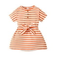 thumbnail image 1 of Toddler Baby Girls Summer Dress 3T Girls Short Sleeve Round Neckline Stripe Dress Orange, 1 of 7