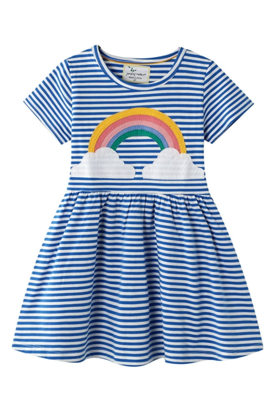 Toddler Baby Girls Summer Dress Causal Striped Dresses Swing Princess Dress with Short Sleeve 2-7T