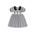 thumbnail image 1 of Toddler Baby Girls Summer Dress Graduation Cap Pattern Striped Print Doll Collar Short Sleeve Smocked Dress Cute Graduation Clothes, 1 of 9