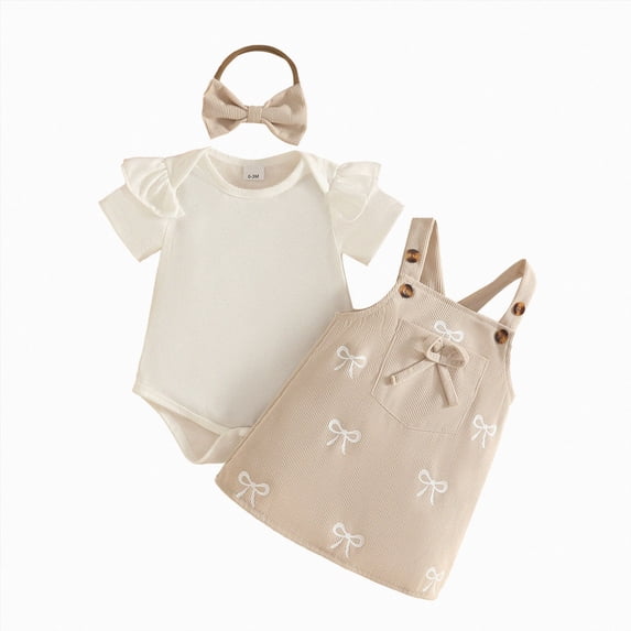Toddler Baby Girls Summer Outfit Infant Short Sleeve Embroidery Tops Shorts 2pcs Set Kids Cute Clothes 6-12 Months 12-24 Months 2t 3t 4t 5t 6t 7t Children(Beige,0-3 Months)