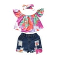 thumbnail image 1 of Toddler Baby Girls Summer Outfits Clothes 3Pcs Off Shoulder Tops and Denim Short Pants Set 2-6 Years (2 Years, Multicolor), 1 of 7