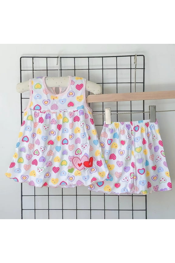 Toddler Baby Girls Summer Outfits Comfy Strawberry Printed Casual Cotton Sleeveless Round Neck Lace Tank Tops + Shorts Boys Girls 2 Pieces Set Multicolor 2 2-3 Years