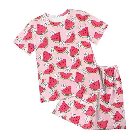 Toddler Baby Girls Summer Outfits Short Sleeve Cartoon Print T-Shirt Tops & Shorts Sets 2pcs Baby Girls Summer Clothes For 1t 2t 3t 4t 5t 6t 7t Children,Knit 7-8 Years