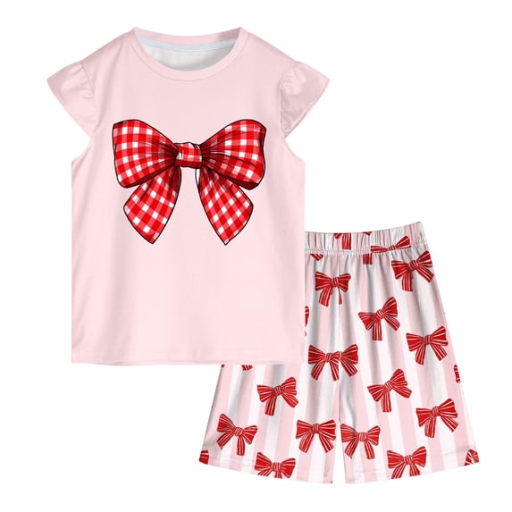Toddler Baby Girls Summer Outfits Short Sleeve Cartoon Print T-Shirt Tops & Shorts Sets 2pcs Cute Baby Girls Cotton Summer Clothes For 1t 2t 3t 4t 5t 6t 7t Children,Oversized 3-4 Years