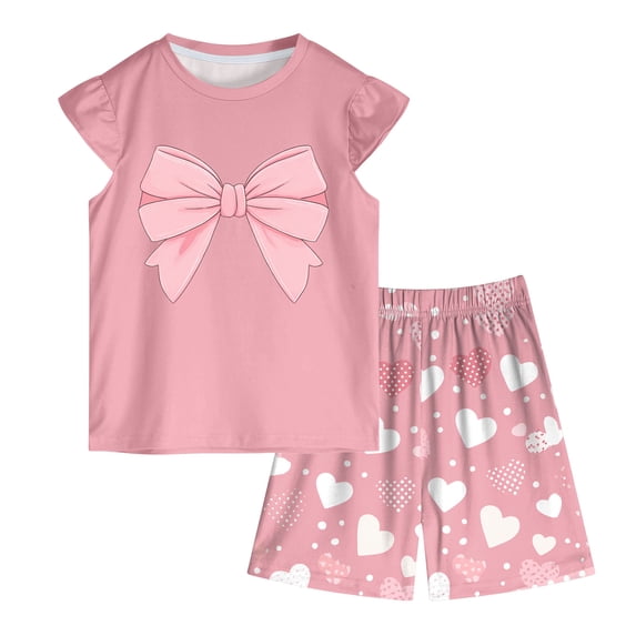 Toddler Baby Girls Summer Outfits Short Sleeve Cartoon Print T-Shirt Tops & Shorts Sets 2pcs Cute Baby Girls Cotton Summer Clothes For 1t 2t 3t 4t 5t 6t 7t Children,Oversized 6-7 Years