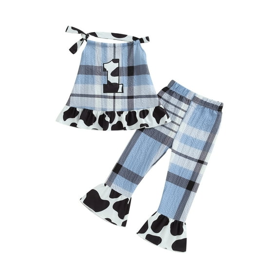 Toddler Baby Girls Summer Pants Sets Sleeveless Cami Tops Plaid Pants Outfit
