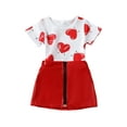 thumbnail image 1 of Toddler Baby Girls Summer Two Piece Outfits Heart Print Short Sleeve Tops and Zipper Skirt Set, 1 of 9