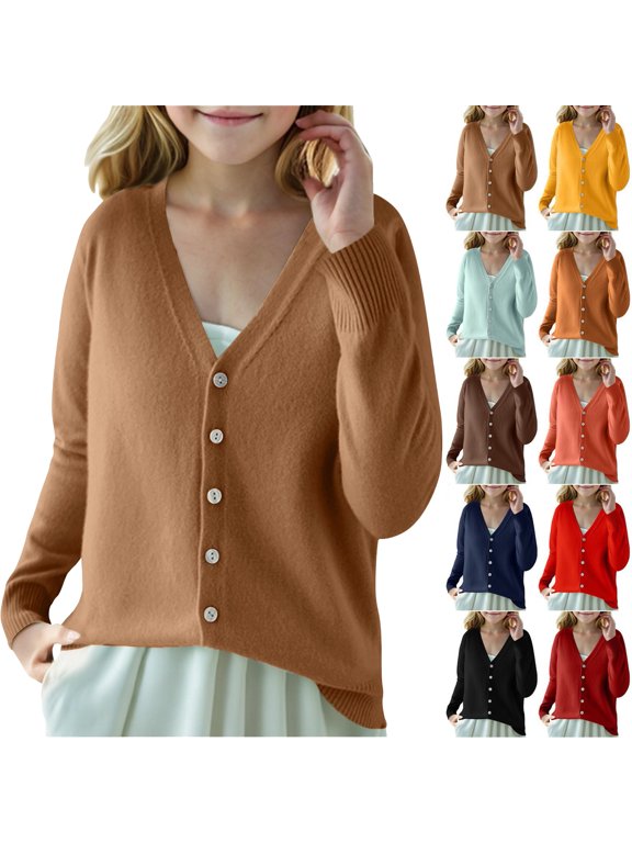 Toddler Baby Girls Sweater Foreign Trade Fall Solid Color Knit Bottom Cardigan V-Neck Sweater Boys And Knit Gold Xl