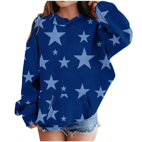 Toddler Baby Girls Sweatshirts Trendy Print Casual Loose Pullover Crewneck Fall Winter Long Sleeve Shirt Tops with Pocket for Gift,Light Blue 3,9-10 Years