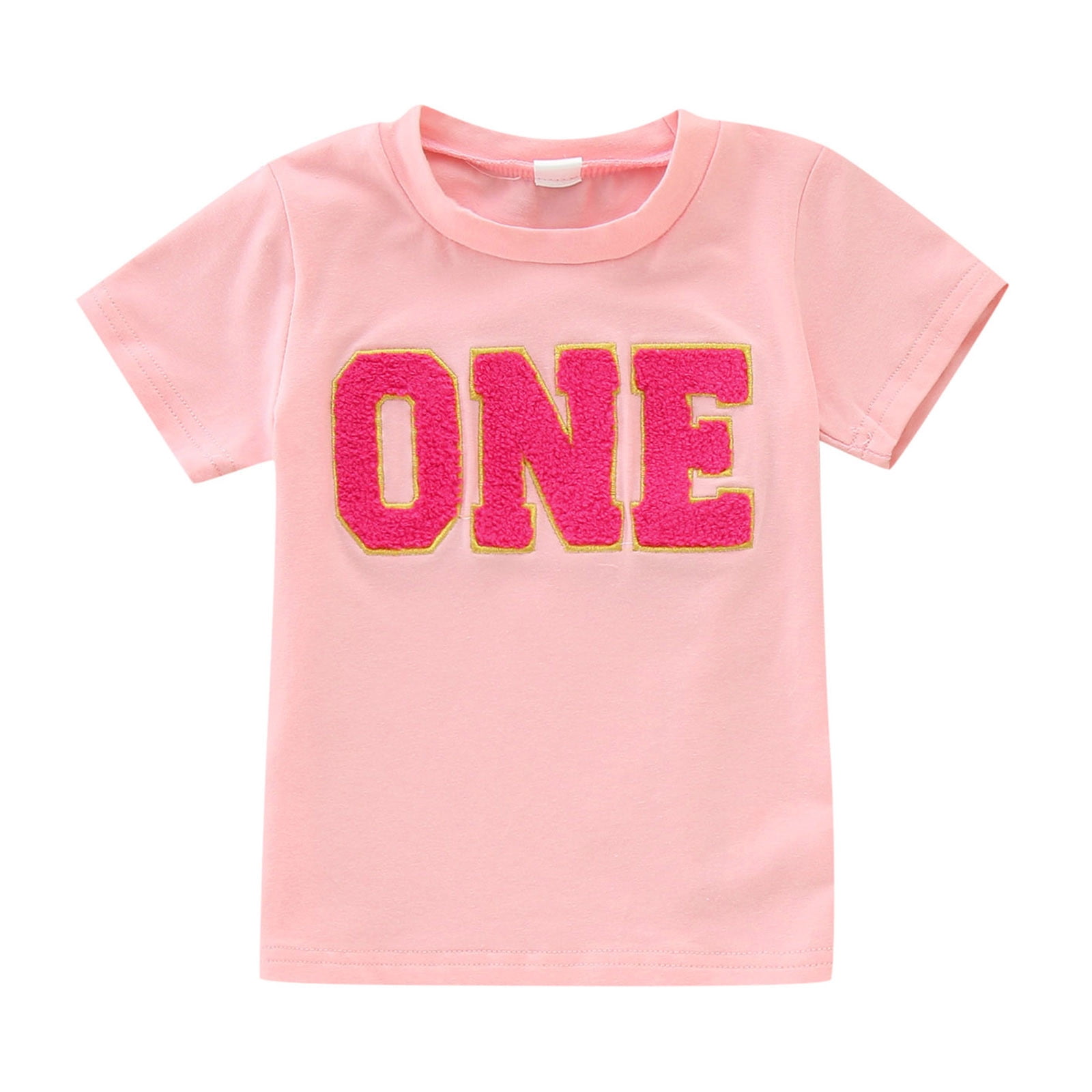 Toddler Baby Girls T Shirts Child Birthday Short Sleeve Letter Embroider Boys Kids Gift Cute