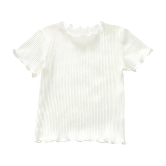 Toddler Baby Girls Tees Summer Lettuce Trim Short Sleeve T-Shirts Solid Color Casual Blouse Tops